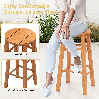 Set of 2 Eucalyptus Wood Bar Stools with Round Seat