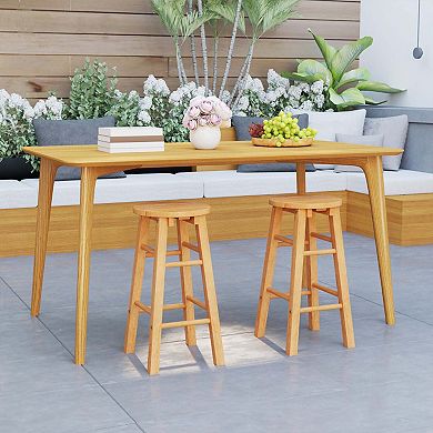 Set of 2 Eucalyptus Wood Bar Stools with Round Seat