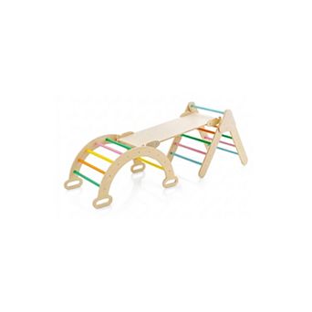 Montessori Climbing Set Wooden Indoor Play Gym with Triangle Arch Ramp