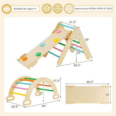 Montessori Climbing Set Wooden Indoor Play Gym with Triangle Arch Ramp