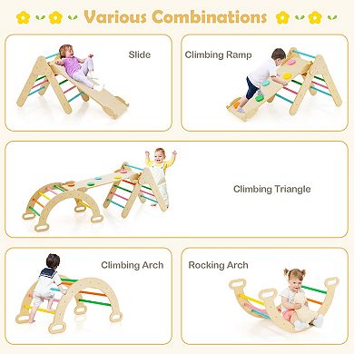Montessori Climbing Set Wooden Indoor Play Gym with Triangle Arch Ramp