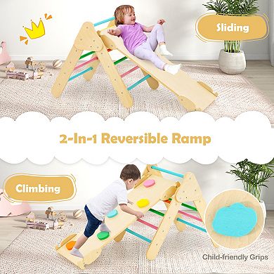 Montessori Climbing Set Wooden Indoor Play Gym with Triangle Arch Ramp