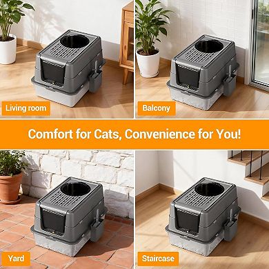 Extra Large Stainless Steel Cat Litter Box with Dual Entry & Flip Top Lid, Enclosed for Odor Control