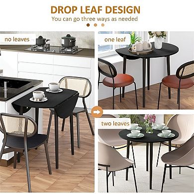 Multipurpose Drop-Leaf Table with Pine Legs and Space-Saving Design for Dining - Black