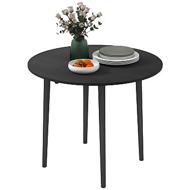 Multipurpose Drop-Leaf Table with Pine Legs and Space-Saving Design for Dining - Black