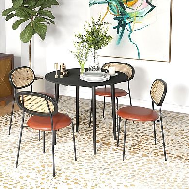 Multipurpose Drop-Leaf Table with Pine Legs and Space-Saving Design for Dining - Black