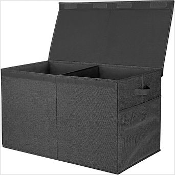 Zoulao Extra Large Collapsible Fabric Storage Box w/ Lid & Divider, 25"x13"x16", Black
