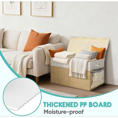 Zoulao Extra Large Collapsible Fabric Storage Box w/ Lid & Divider, 25"x13"x16", Black