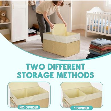 Zoulao Extra Large Collapsible Fabric Storage Box w/ Lid & Divider, 25"x13"x16", Black