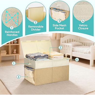 Zoulao Extra Large Collapsible Fabric Storage Box w/ Lid & Divider, 25"x13"x16", Black