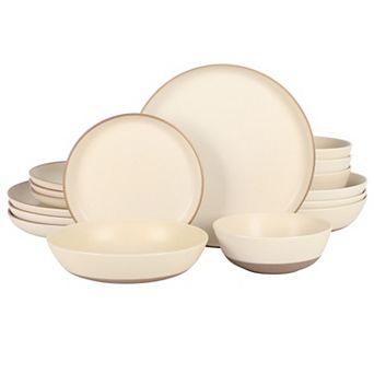 Gibson Elite Laguna Bliss 16 pc Stoneware Reactive Glaze Dinnerware Set Matte Cream
