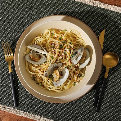 Gibson Elite Laguna Bliss 16 Piece Stoneware Reactive Glaze Dinnerware Set Matte Cream