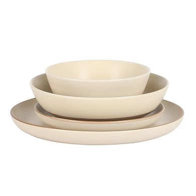 Gibson Elite Laguna Bliss 16 Piece Stoneware Reactive Glaze Dinnerware Set Matte Cream