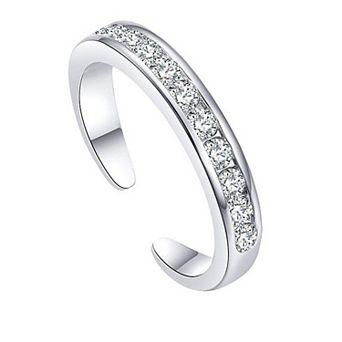 Channel Cubic Zirconia Adjustable Tarnish Resistant Hypoallergenic Open Toe Ring for Women