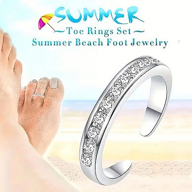 Channel Cubic Zirconia Adjustable Tarnish Resistant Hypoallergenic Open Toe Ring for Women
