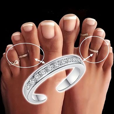 Channel Cubic Zirconia Adjustable Tarnish Resistant Hypoallergenic Open Toe Ring for Women
