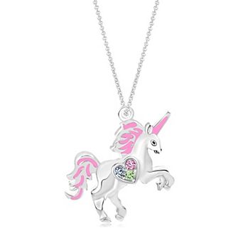 Girls Unicorn Pendant Necklace Hypoallergenic Kids Jewelry in White Gold Tone