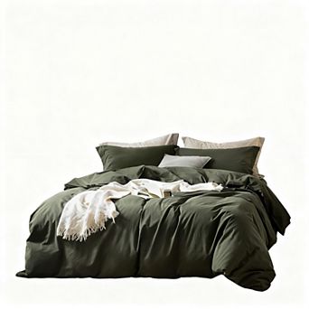 Queen Size Duvet Cover 90x90" with 2 Pillowcases, Washed Cotton