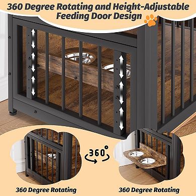 Large Dog Cage with 2 Open Storage Shelves,48 in with Adjustable Raised Feeders