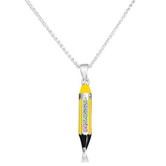 Girls Pencil Pendant Necklace Hypoallergenic Kids Jewelry in White Gold Tone