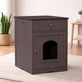 Heybly Wooden Cat Litter Box Enclosure with Drawer and Side Hook, Indoor Cat House Furniture