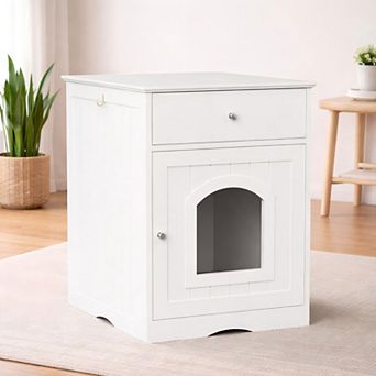 Heybly Wooden Cat Litter Box Enclosure with Drawer and Side Hook, Indoor Cat House Furniture