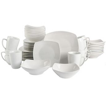 Gibson Home Everyday Square 40 pc Expanded Fine Ceramic Plates, Bowls and Mugs Dinnerware Set