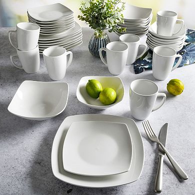 Gibson Home Everyday Square 40pc Expanded Fine Ceramic Plates, Bowls and Mugs Dinnerware Set