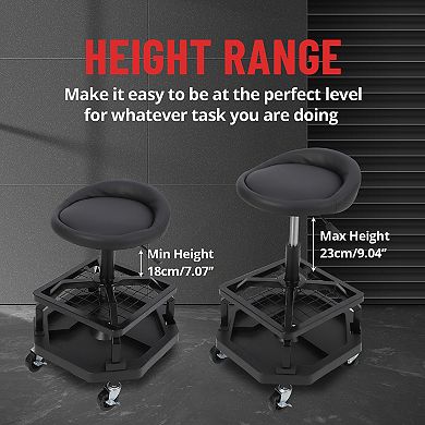 Heavy Duty Rolling Garage Stool with Double Tool Tray