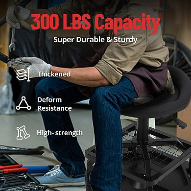 Heavy Duty Rolling Garage Stool with Double Tool Tray
