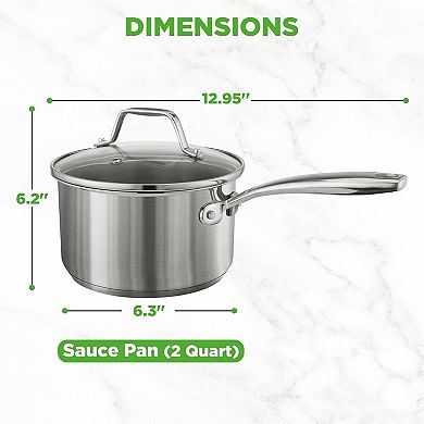 NutriChef 2 Quart Stainless Steel Pot with Lid, Heavy Duty, Ergonomic Handles, All Cooktops