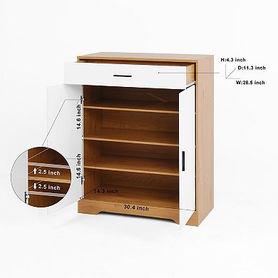 4-Tier Shoe Cabinet with Drawer & Adjustable Shelves, Storage Rack for Entryway Hallway