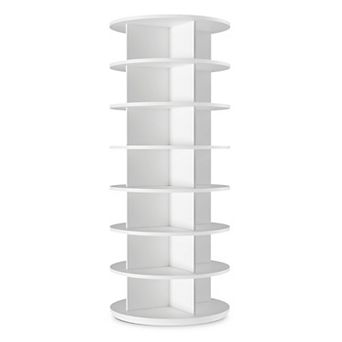 7 tier Rotating Shoe Tower Organizer for 28 Pairs White 23.2x23.2x63.2 Inch Closet Storage