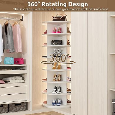 7 Tier Rotating Shoe Tower Organizer for 28 Pairs White 23.2x23.2x63.2 Inch Closet Storage