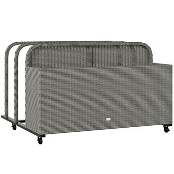 Outdoor Storage Cart with Wheels, PE Rattan Panels and Steel Frame for Patio, Poolside or Garden