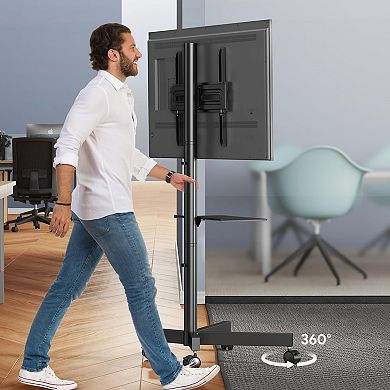 Adjustable Height TV Cart for 23-60" Flat/Curved TVs, 55 lbs Capacity, VESA 400x400mm, with Shelf