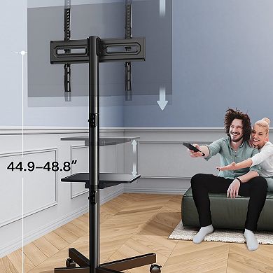 Adjustable Height TV Cart for 23-60" Flat/Curved TVs, 55 lbs Capacity, VESA 400x400mm, with Shelf