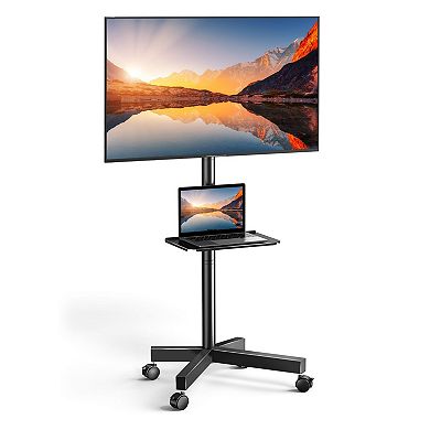 Adjustable Height TV Cart for 23-60" Flat/Curved TVs, 55 lbs Capacity, VESA 400x400mm, with Shelf