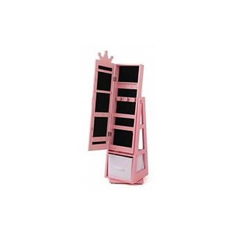 Kids Jewelry Armoire Cabinet With Full Length Mirror And 360 Swivel Base