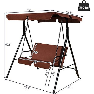 Loveseat Patio Swing Glider with Cushions and Steel Frame - Brown
