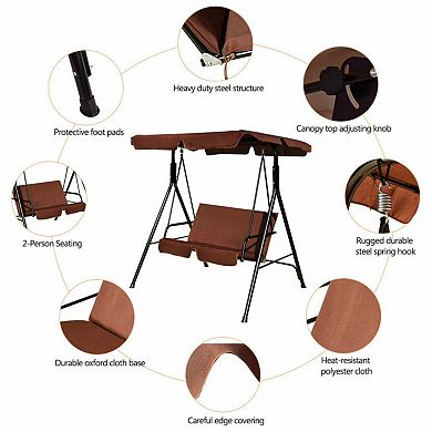 Loveseat Patio Swing Glider with Cushions and Steel Frame - Brown