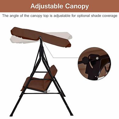 Loveseat Patio Swing Glider with Cushions and Steel Frame - Brown