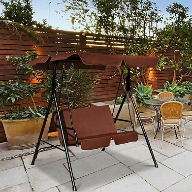 Loveseat Patio Swing Glider with Cushions and Steel Frame - Brown