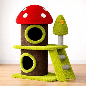 Heybly 30.7 in Cat Tree Tower with Mushroom Cat House, Sisal Scratching Posts and Multi-Level Cat