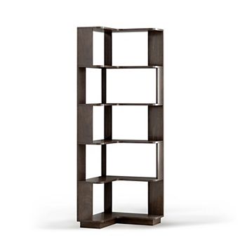 6 tier L-Shaped Corner Bookshelf with Anti-Tip Device, Dark Brown