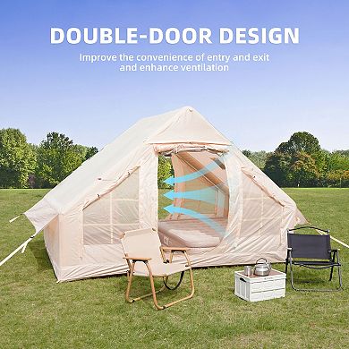 KWPZQEB 4 Seasons Oxford Cabin Inflatable Camping Tent with Mesh & Chimney Window