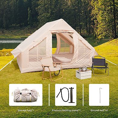 KWPZQEB 4 Seasons Oxford Cabin Inflatable Camping Tent with Mesh & Chimney Window