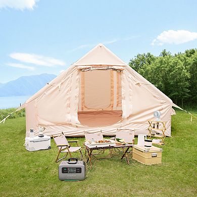 KWPZQEB 4 Seasons Oxford Cabin Inflatable Camping Tent with Mesh & Chimney Window