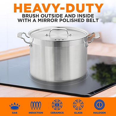 NutriChef 12 Qt Stainless Steel Stockpot Lid Included, Induction Compatible