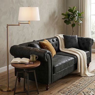 GOMYHOME 83" Chesterfield Faux Leather Sofa, 3-Seat Button Tufted Couch with Rolled Arms, Black
